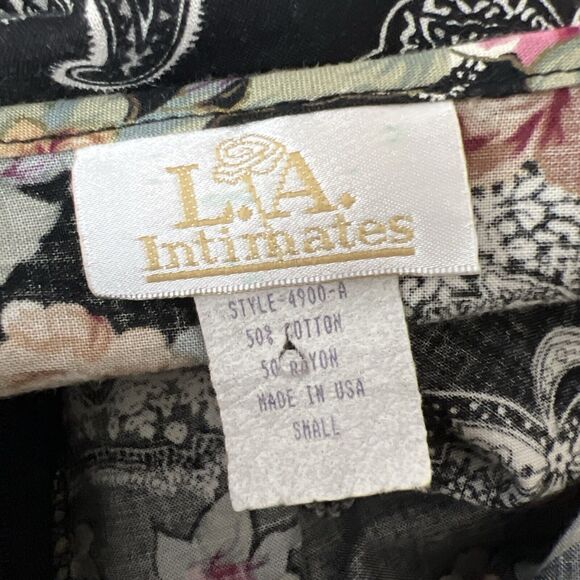 LA Intimates Dress Women Small Black Floral Short Sleeve Maxi Pockets Sleepwear - Picture 5 of 16